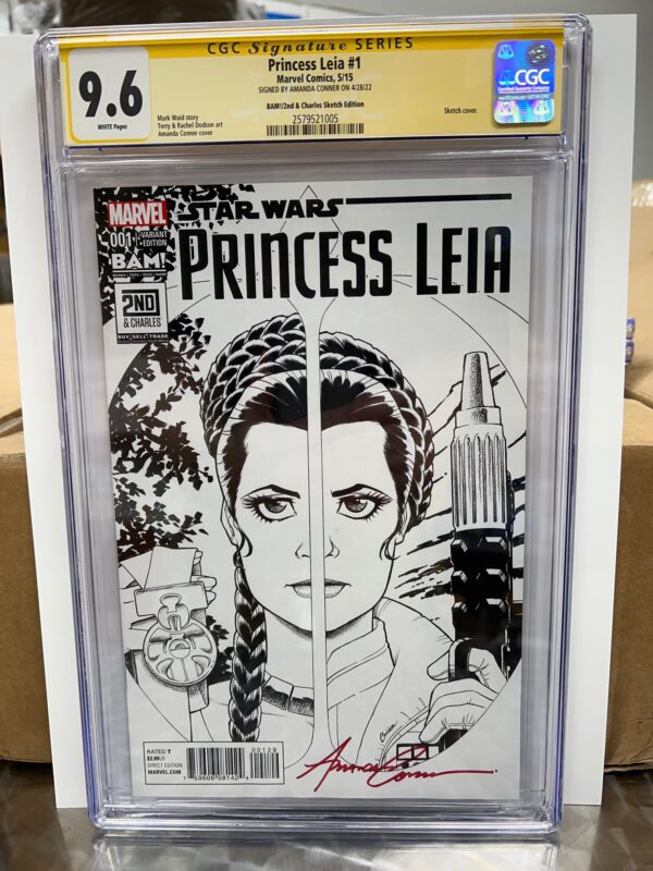 PRINCESS LEIA #1 BOOKS A MILLION B/W VARIANT - AMANDA CONNER SIGNED - CGC 9.6